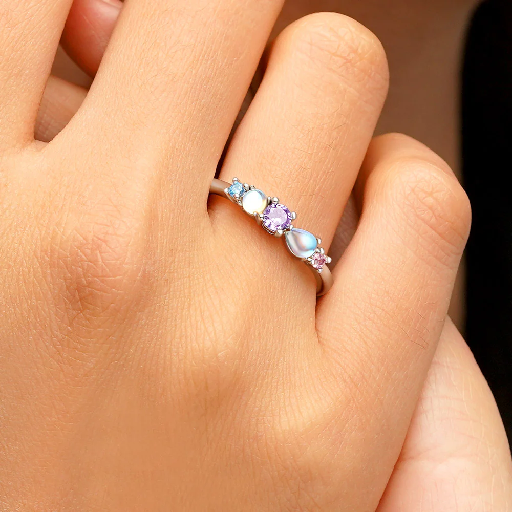 Gnoce Colorful Moonstone Ring Platinum-plated Silver Blend - Image 5