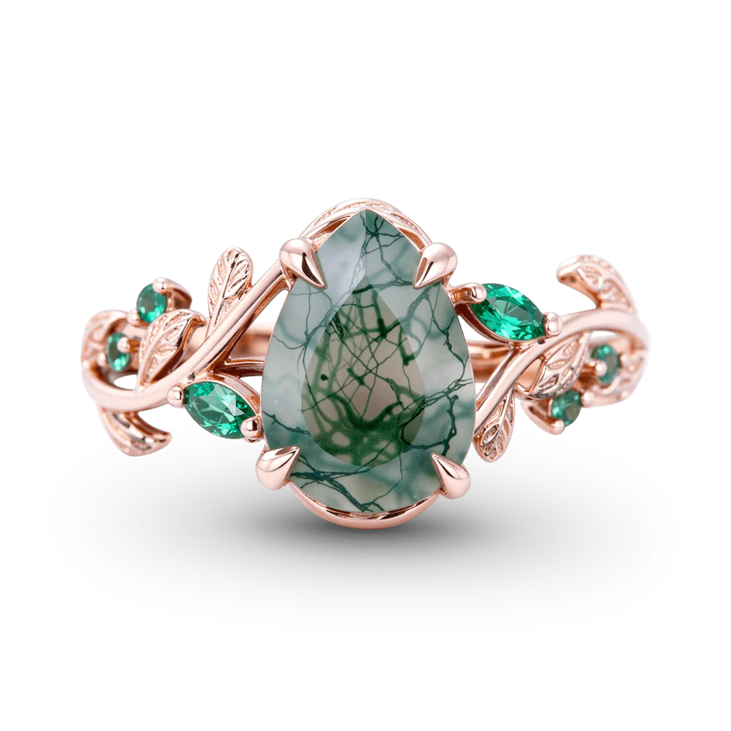 Gnoce Moss Agate Pear-cut Promise Ring