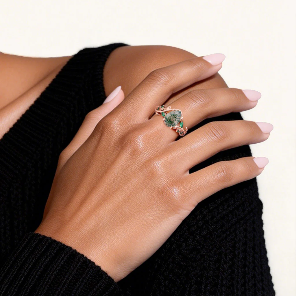 Gnoce Moss Agate Pear-cut Promise Ring - Image 2