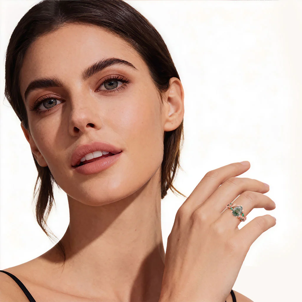 Gnoce Moss Agate Pear-cut Promise Ring - Image 3