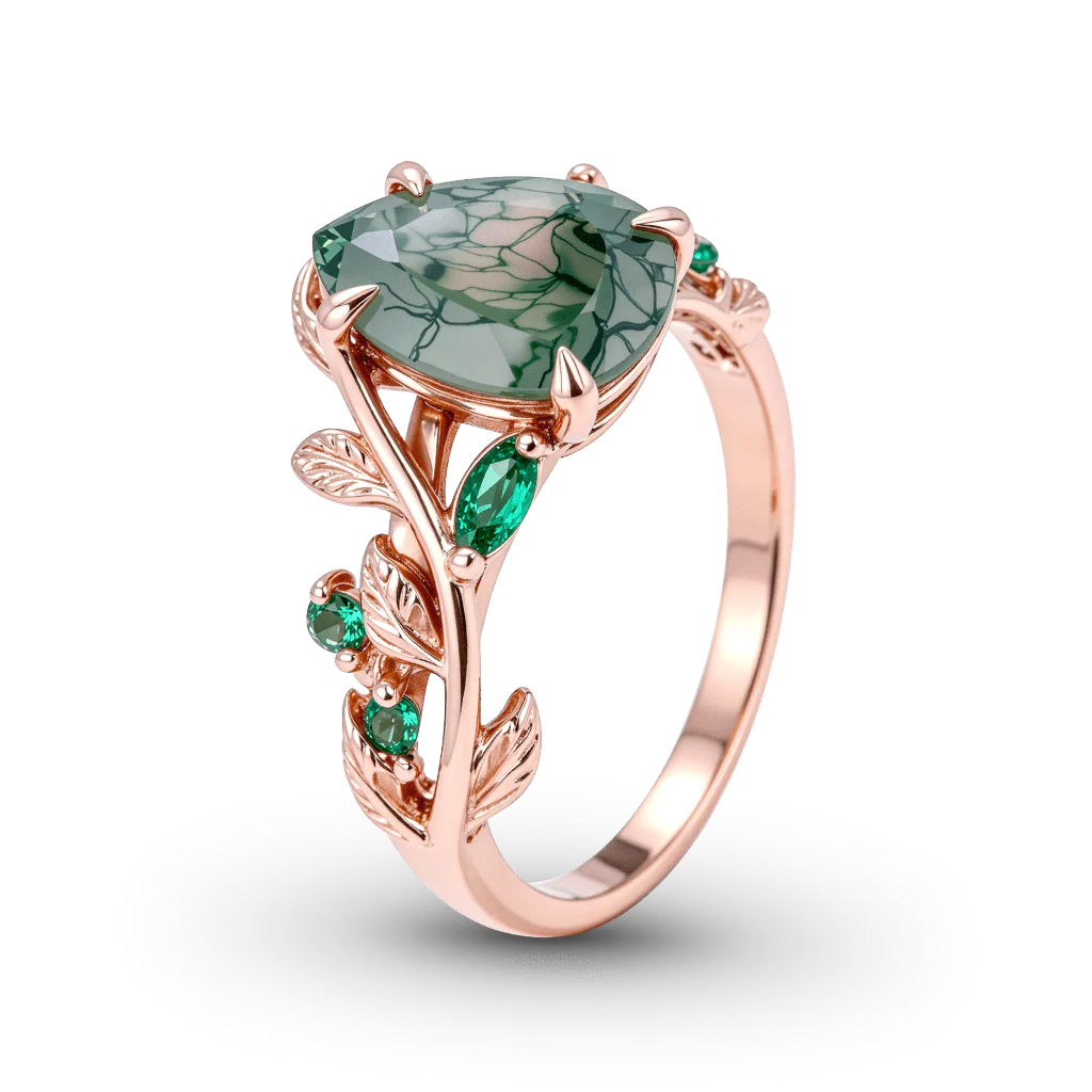 Gnoce Moss Agate Pear-cut Promise Ring - Image 4