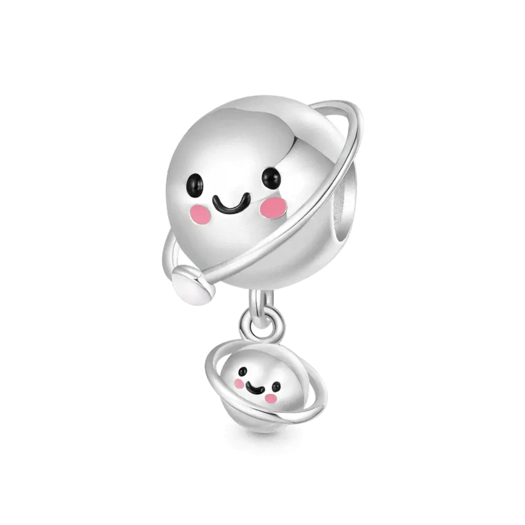 Gnoce Mother Child Planet Charm Platinum-plated Silver Blend