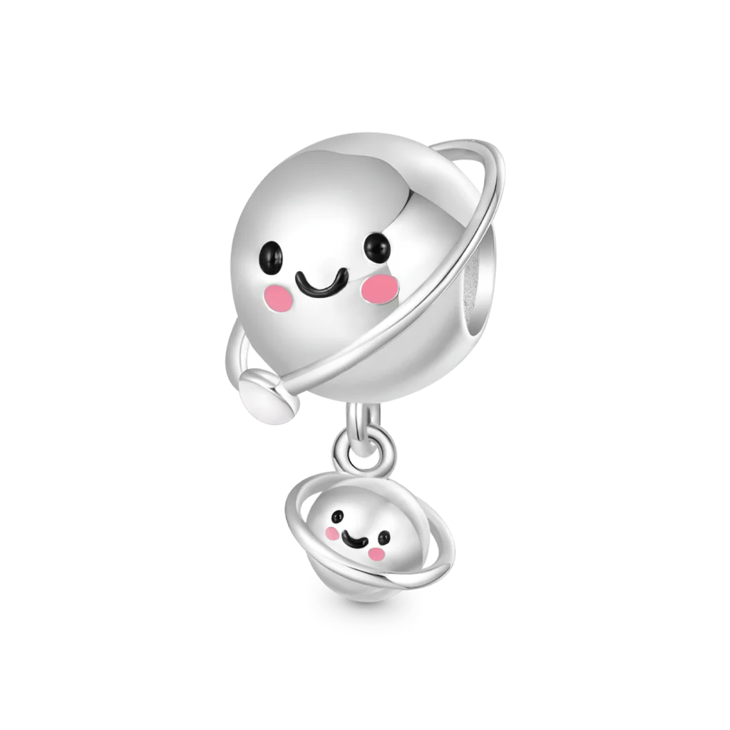 Gnoce Mother Child Planet Charm Platinum-plated Silver Blend - Image 2
