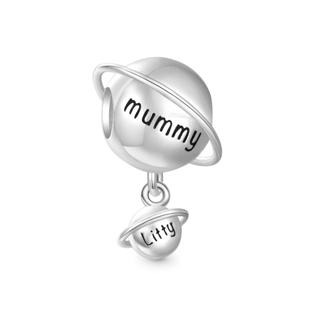 Gnoce Mother Child Planet Charm Platinum-plated Silver Blend - Image 3