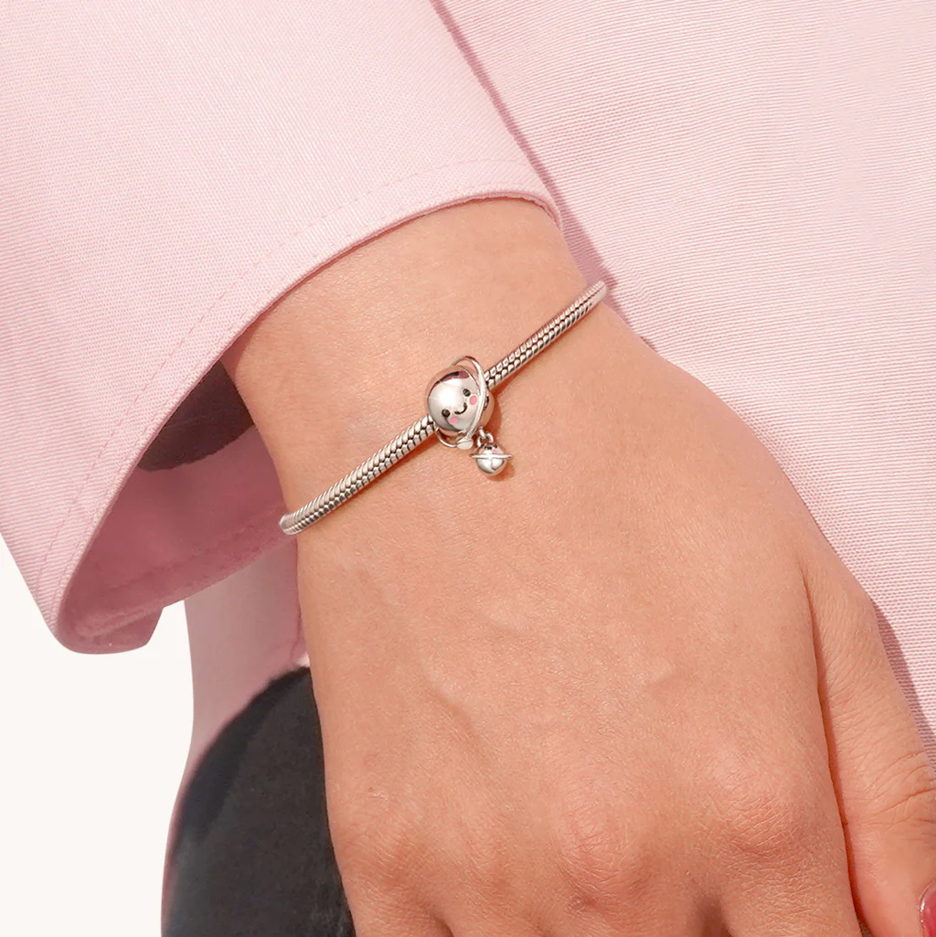 Gnoce Mother Child Planet Charm Platinum-plated Silver Blend - Image 6