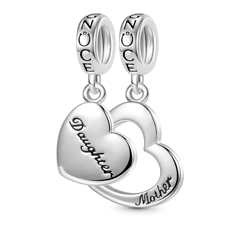 Gnoce Mother & Daughter Heart Charm Platinum-plated Silver Blend