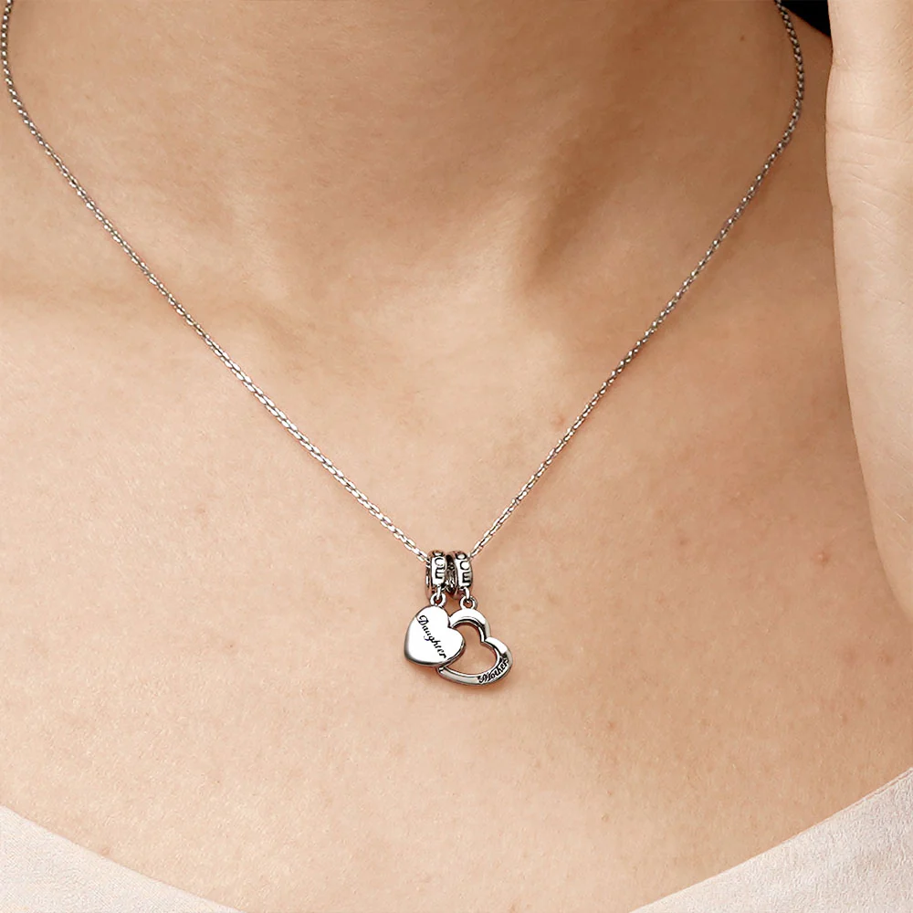 Gnoce Mother & Daughter Heart Charm Platinum-plated Silver Blend - Image 7
