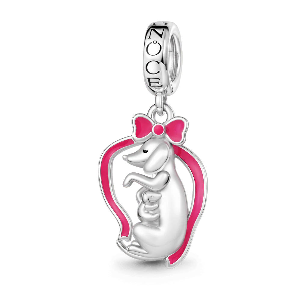 Gnoce  Mother Dog & Puppy Charm Platinum-plated Silver Blend