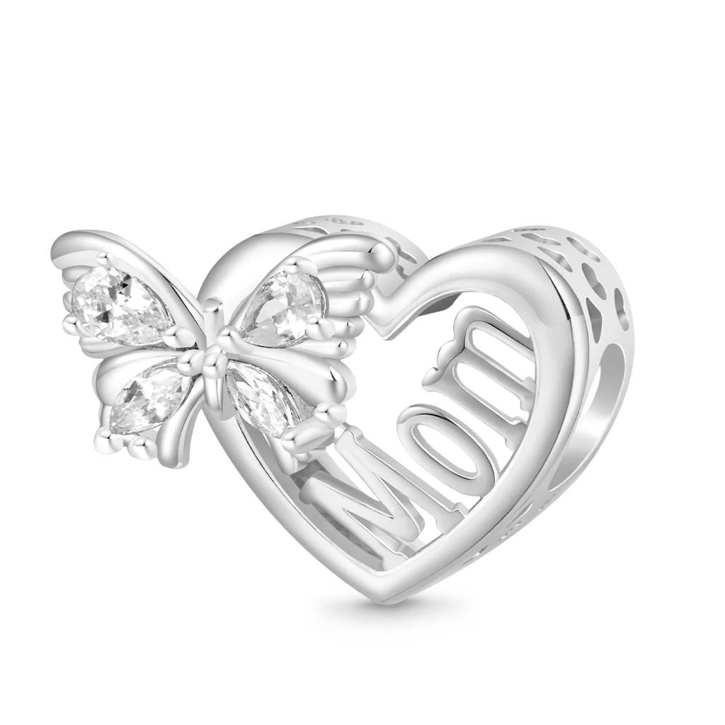 Gnoce Butterfly Heart Charm Platinum-plated Silver Blend
