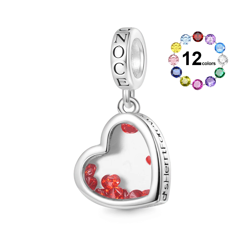 Gnoce Birthstones Forever Heart Charm Platinum-plated Silver Blend