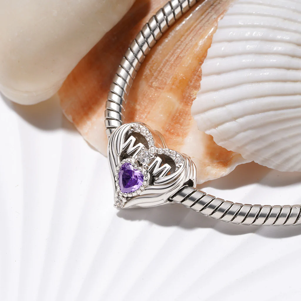 Gnoce Heart Birthstone Charm Platinum-plated Silver Blend - Image 4