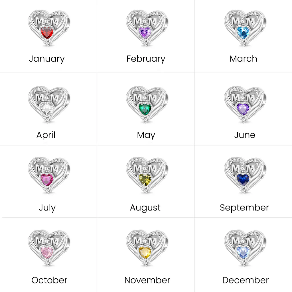Gnoce Heart Birthstone Charm Platinum-plated Silver Blend - Image 5