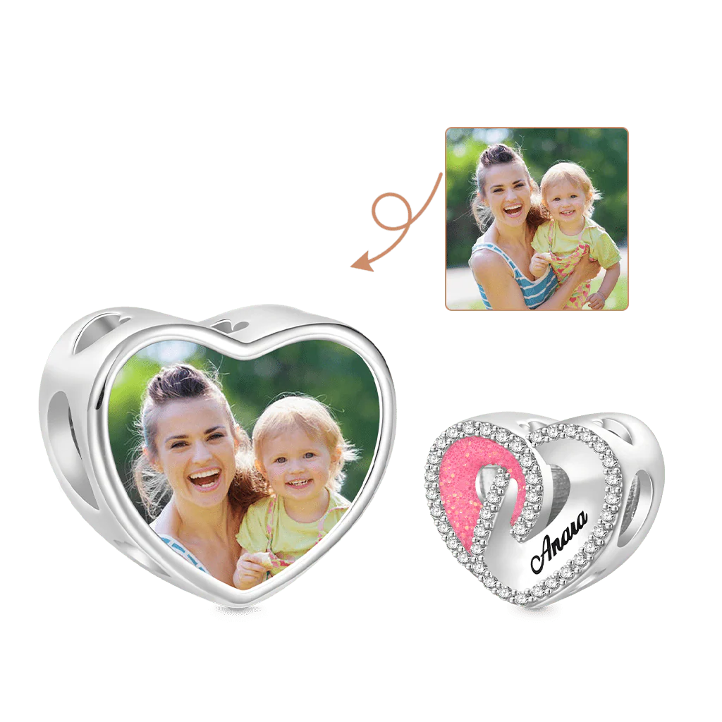 Gnoce Heart Hollow Photo Charm Platinum-plated Silver Blend