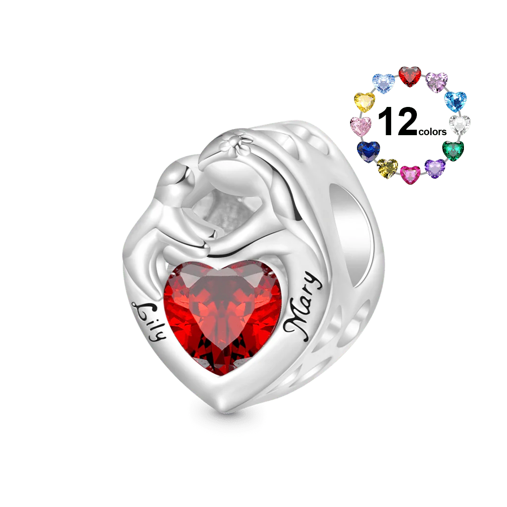 Gnoce Engravable Birthstone Hug Love Charm Platinum-plated Silver Blend