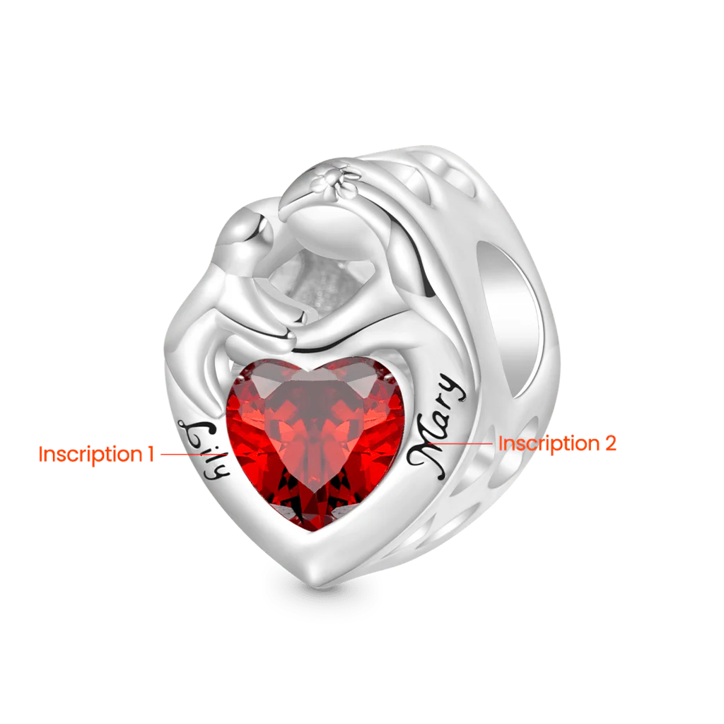 Gnoce Engravable Birthstone Hug Love Charm Platinum-plated Silver Blend - Image 2