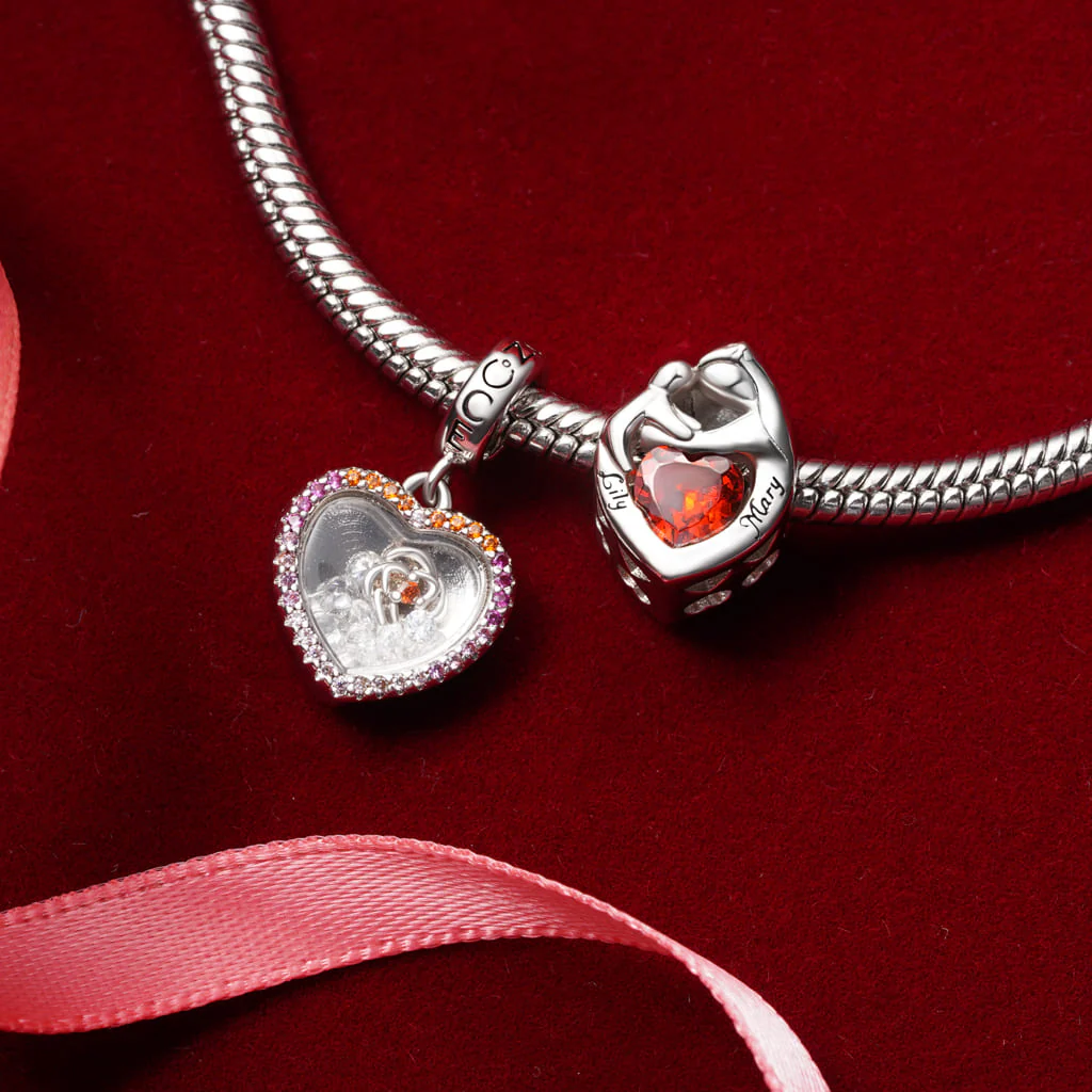 Gnoce Engravable Birthstone Hug Love Charm Platinum-plated Silver Blend - Image 4