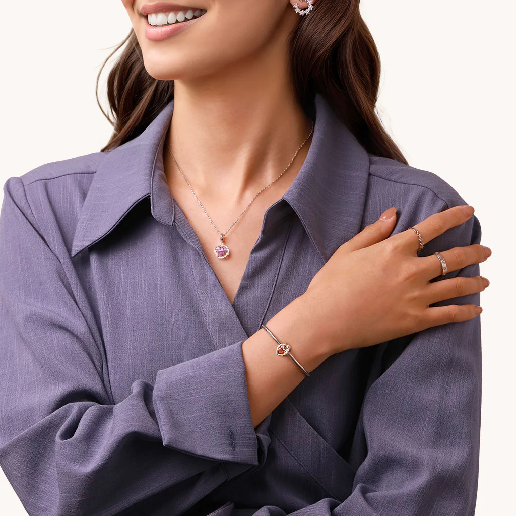 Gnoce Engravable Birthstone Hug Love Charm Platinum-plated Silver Blend - Image 5