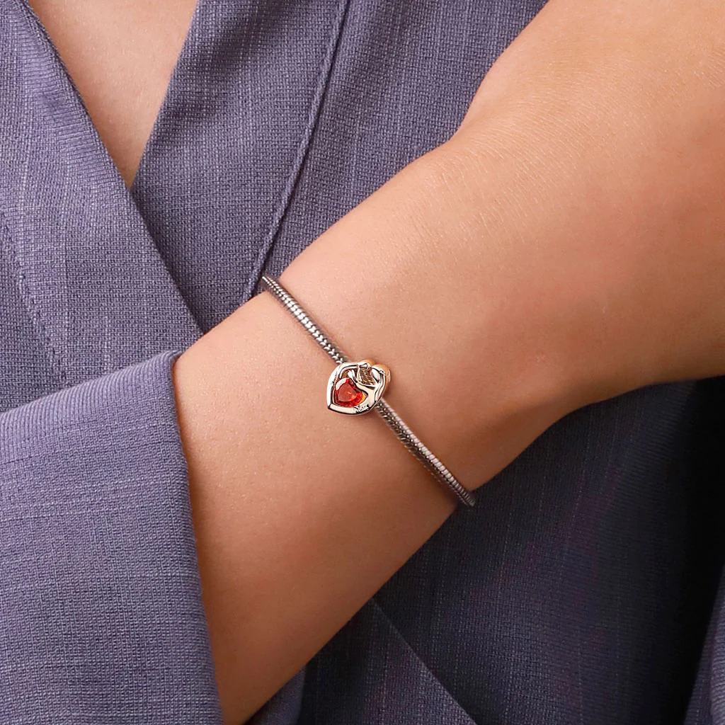 Gnoce Engravable Birthstone Hug Love Charm Platinum-plated Silver Blend - Image 6