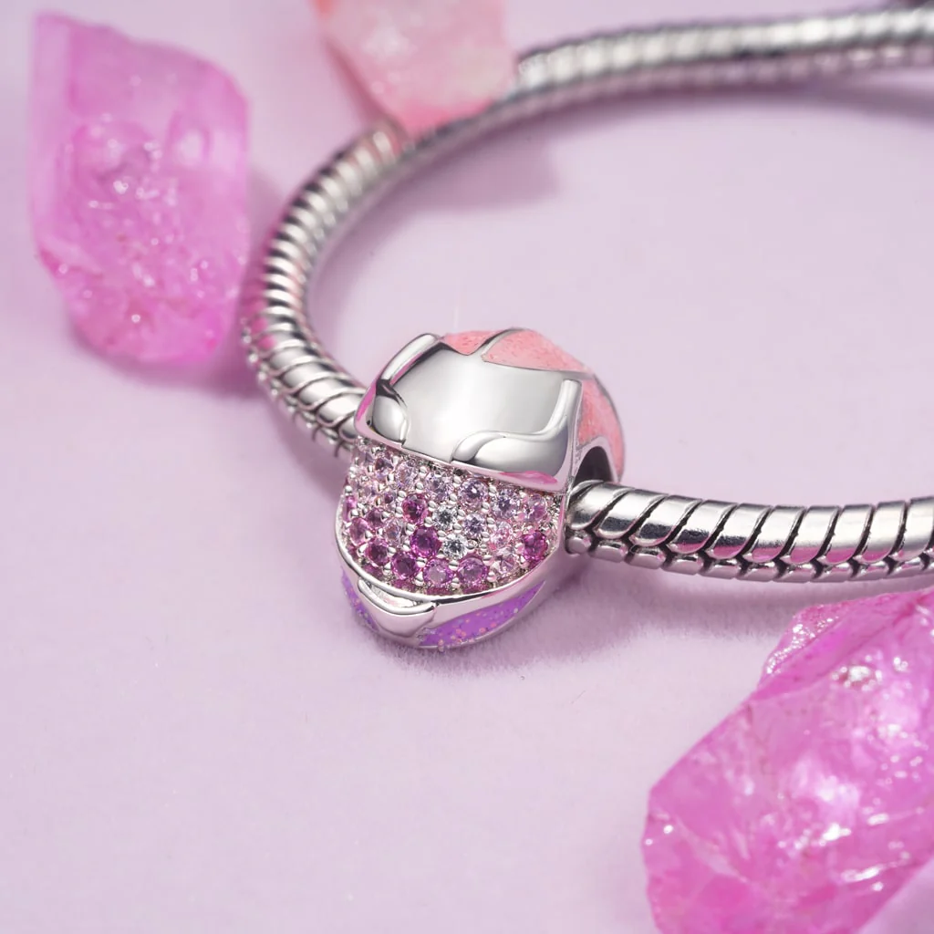 Gnoce Pink Motorcycle Helmet Charm Platinum-plated Silver Blend - Image 3