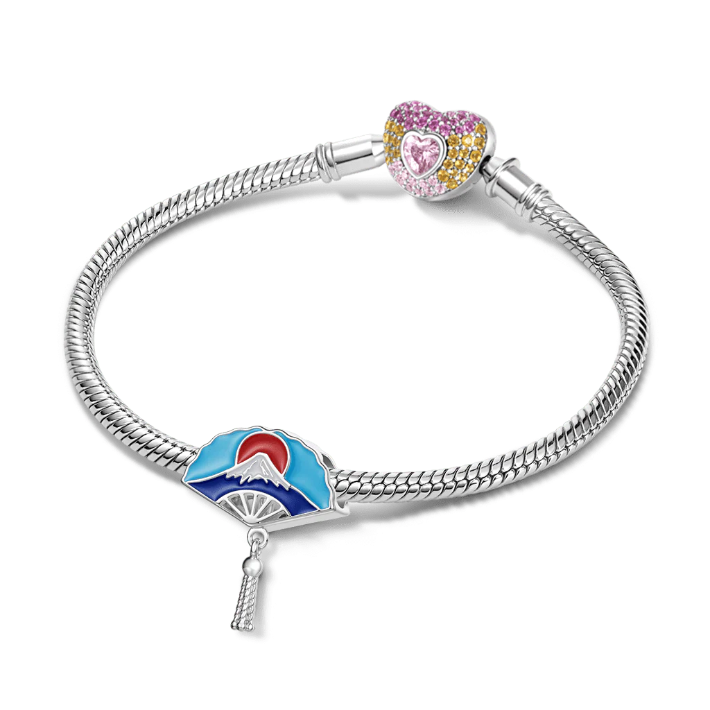 Gnoce Customized Mount Fuji Japan Blessings Fan Charm Platinum-plated Silver Blend - Image 3
