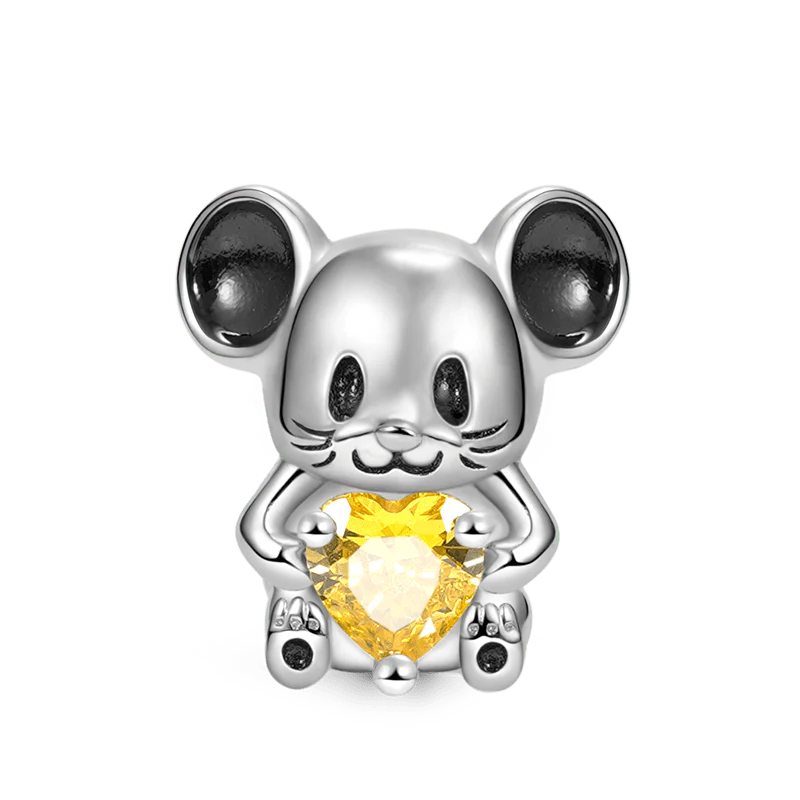 Mouse Embraces Heart Gemstone Charm Bead 925 Sterling Silver