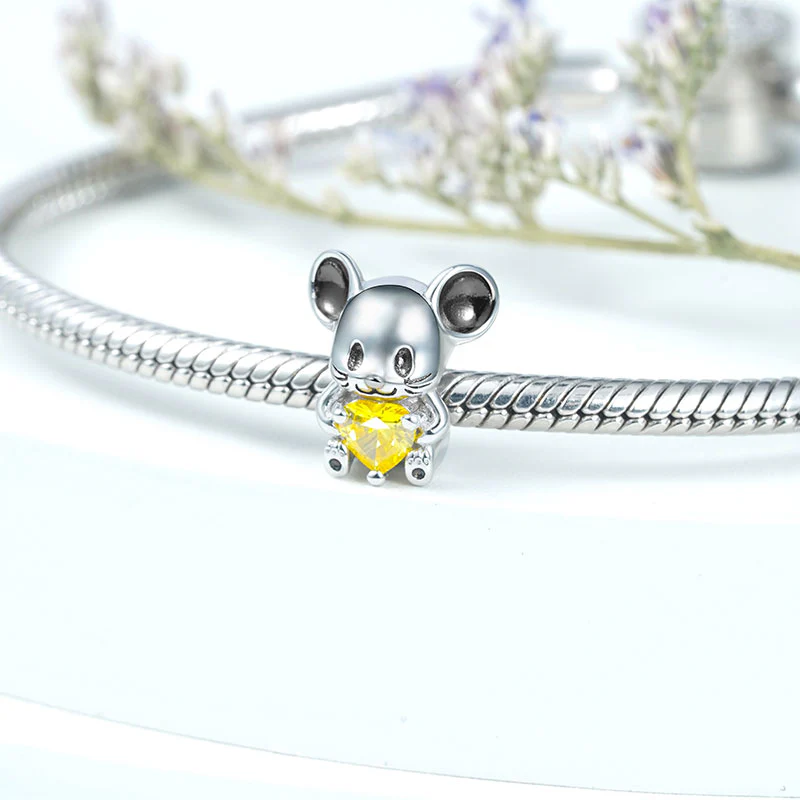 Mouse Embraces Heart Gemstone Charm Bead 925 Sterling Silver - Image 2