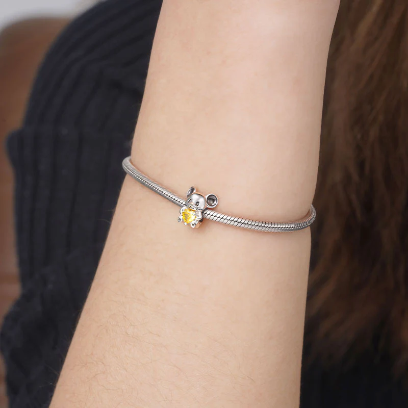 Mouse Embraces Heart Gemstone Charm Bead 925 Sterling Silver - Image 3