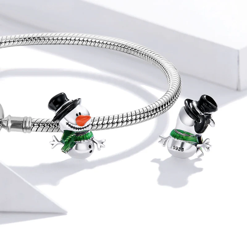 Mr. Snowman Charm Bead 925 Sterling Silver - Image 2