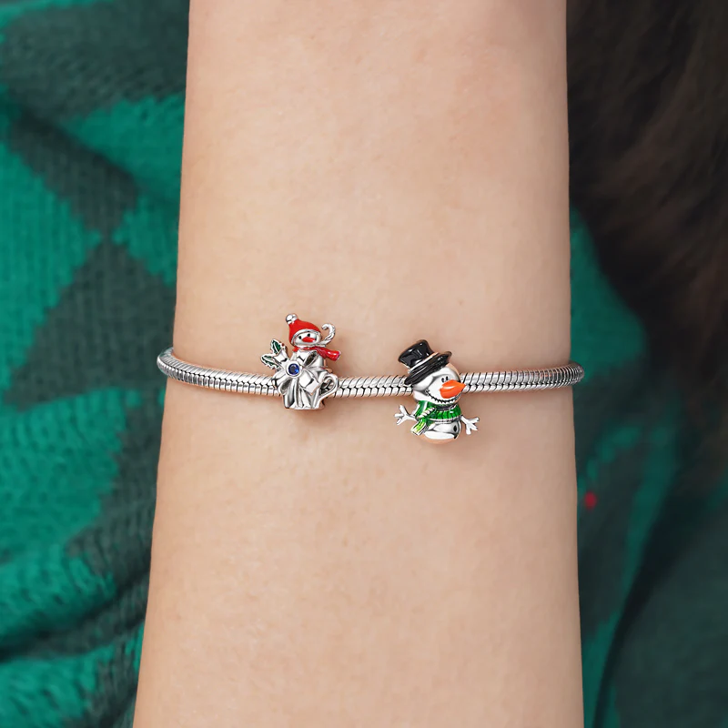 Mr. Snowman Charm Bead 925 Sterling Silver - Image 3