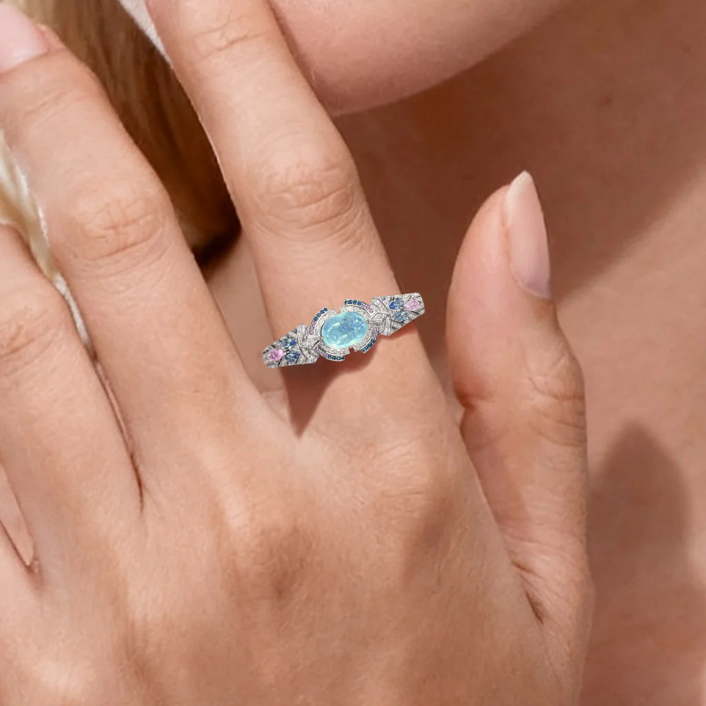 Gnoce Vintage-Inspired Multi-Blue Gemstone Ring - Image 2