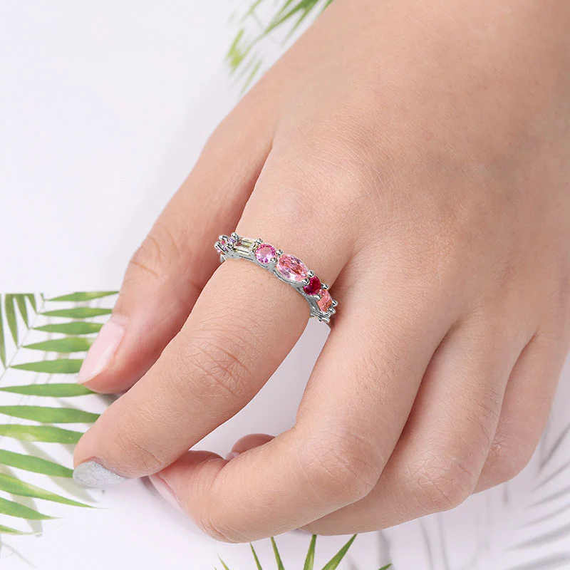 Multi-Color Crystal Woman's Band Ring Oval Cut - Image 2