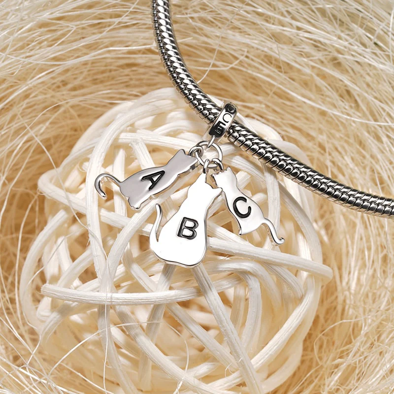 Gnoce Multi-pet Letters Personalized Cat Charm Platinum-plated Silver Blend - Image 3