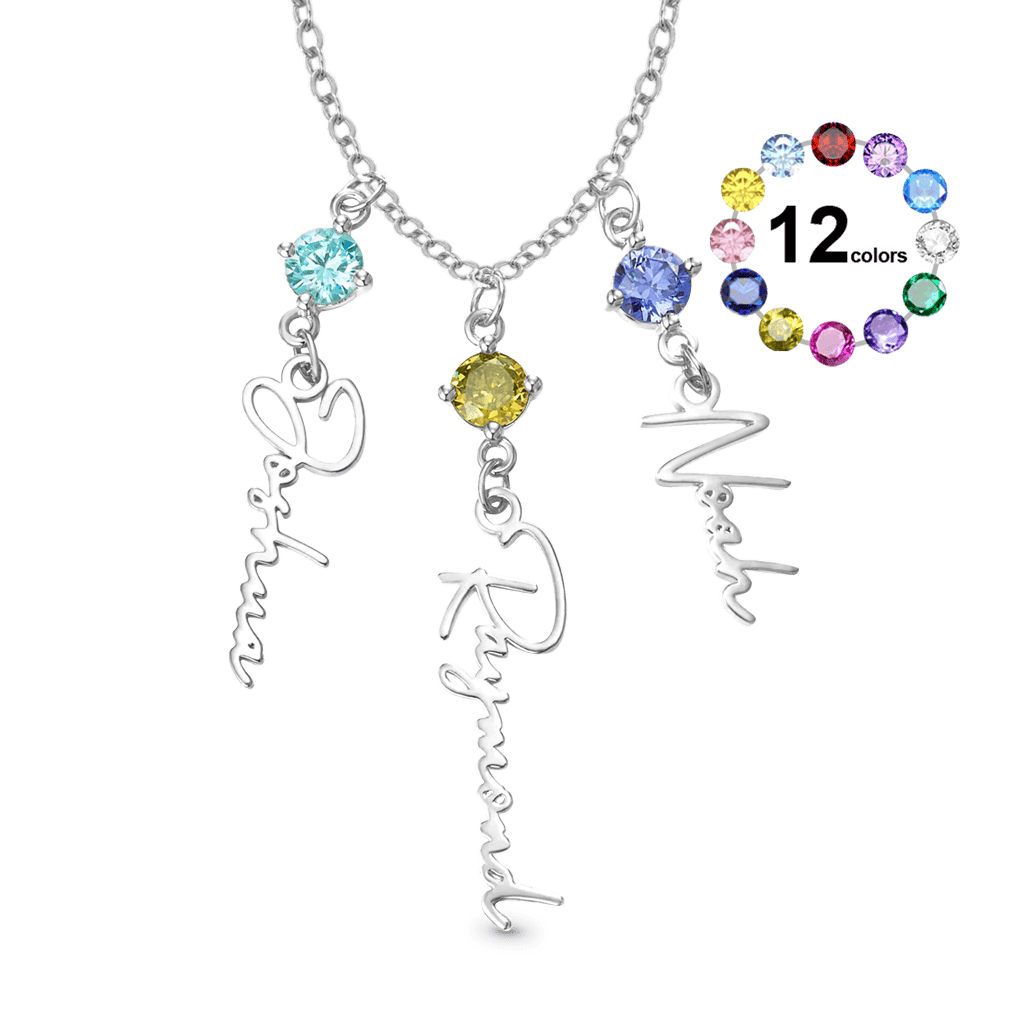 Gnoce Multi-Script Name Birthstone Lariat Necklace