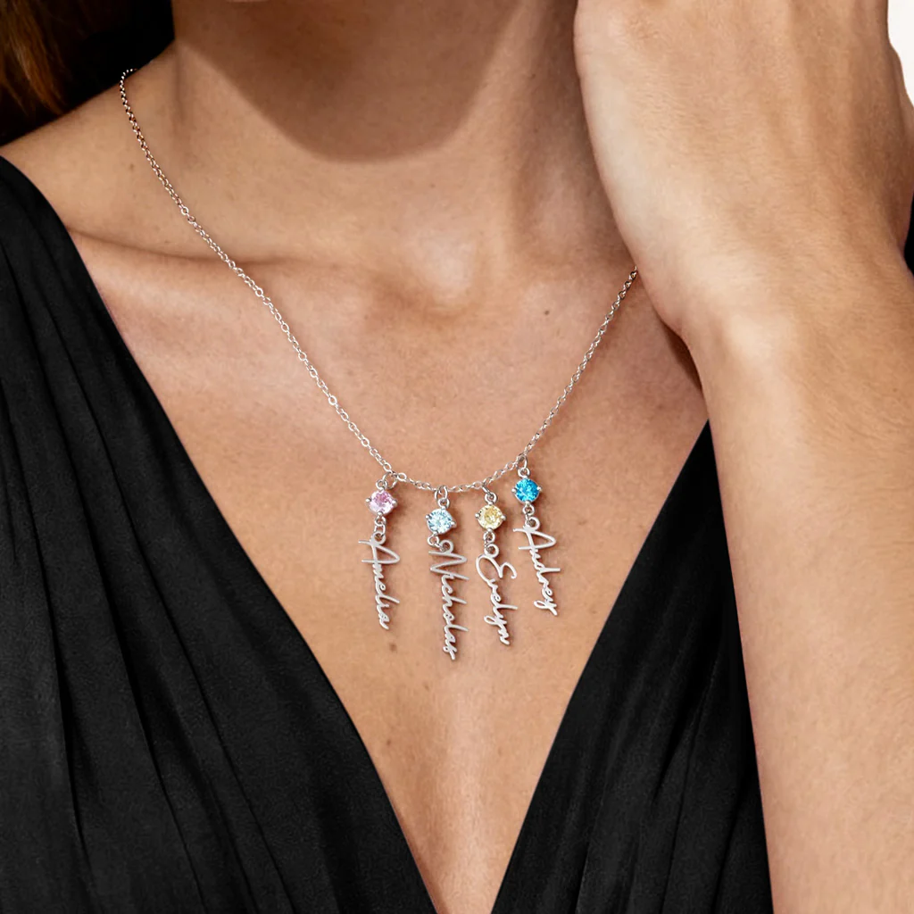 Gnoce Multi-Script Name Birthstone Lariat Necklace - Image 2