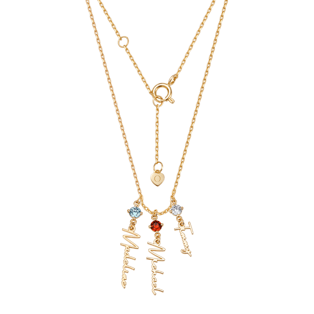 Gnoce Multi-Script Name Birthstone Lariat Necklace - Image 3