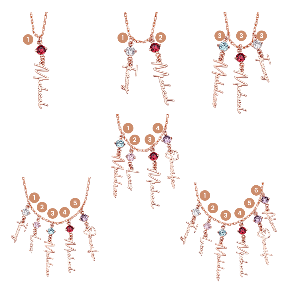 Gnoce Multi-Script Name Birthstone Lariat Necklace - Image 4
