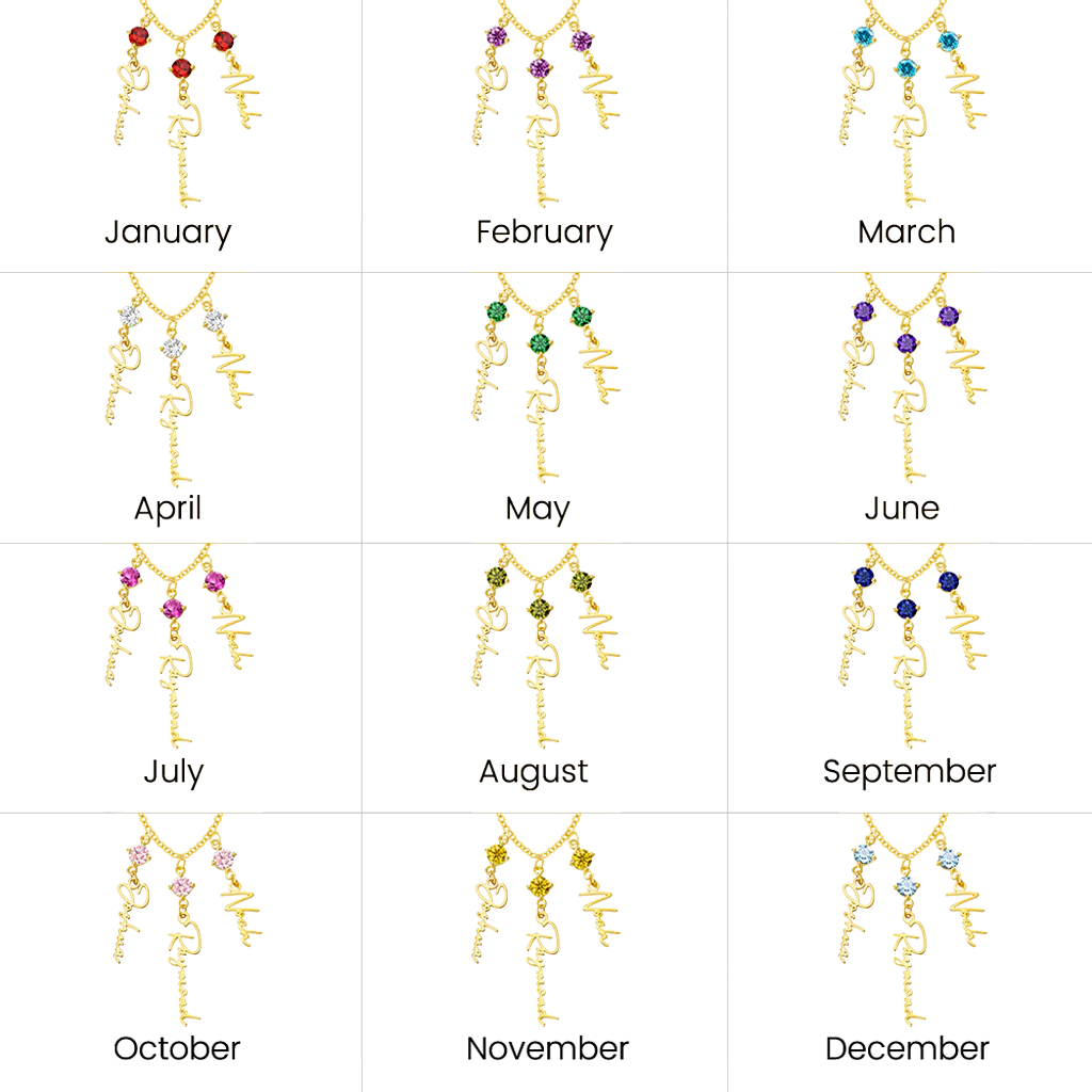 Gnoce Multi-Script Name Birthstone Lariat Necklace - Image 5