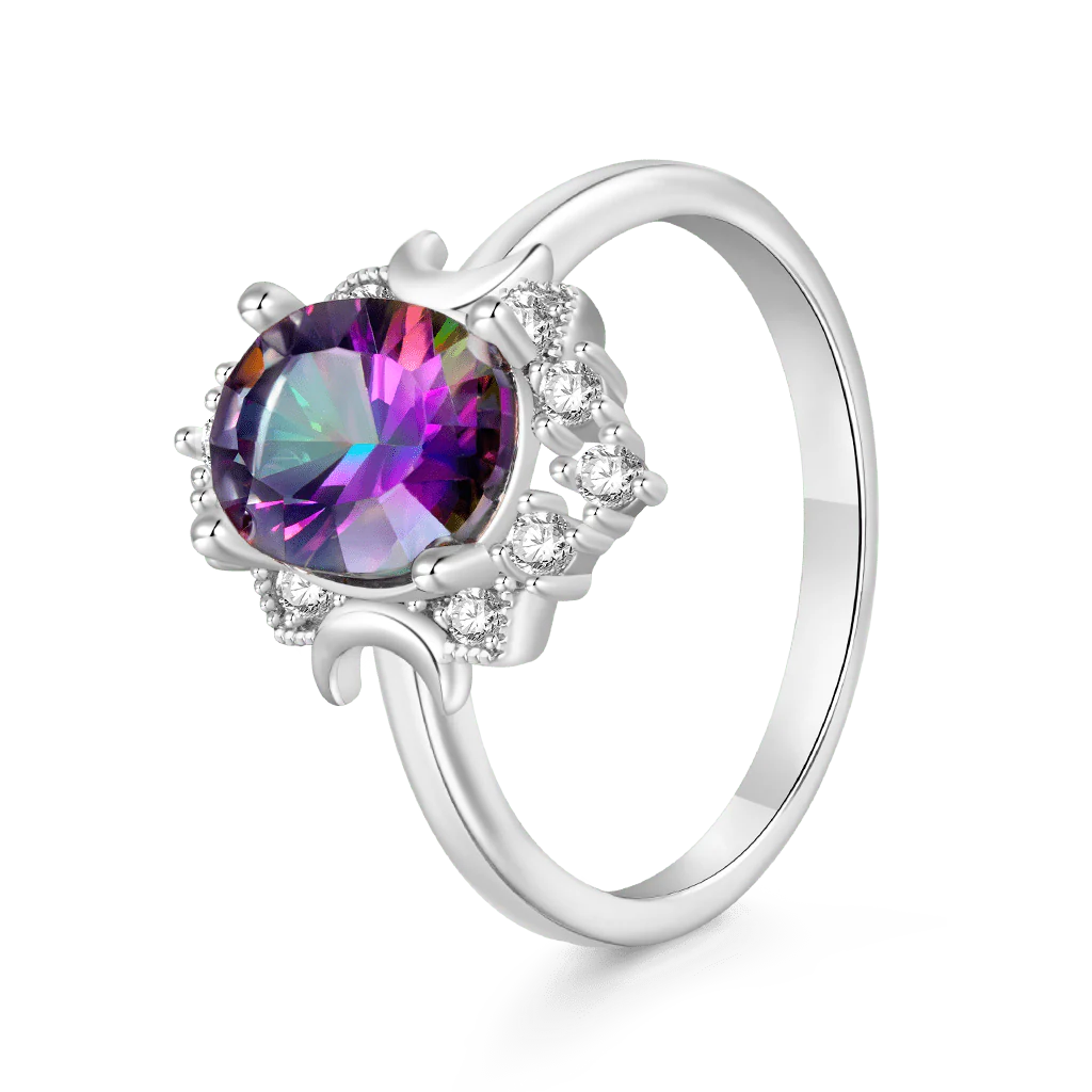 Gnoce Oval Mystic Colorful Moon Solitaire Ring Platinum-plated Silver Blend - Image 2