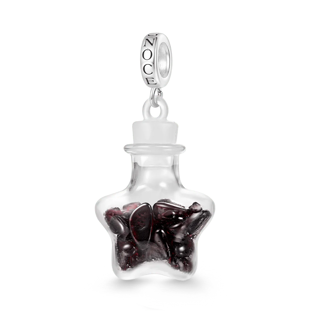 Gnoce Garnet Star Glass Bottle Charm Platinum-plated Silver Blend