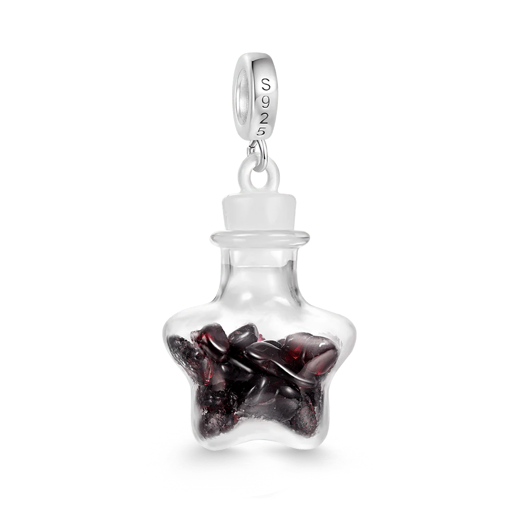 Gnoce Garnet Star Glass Bottle Charm Platinum-plated Silver Blend - Image 2