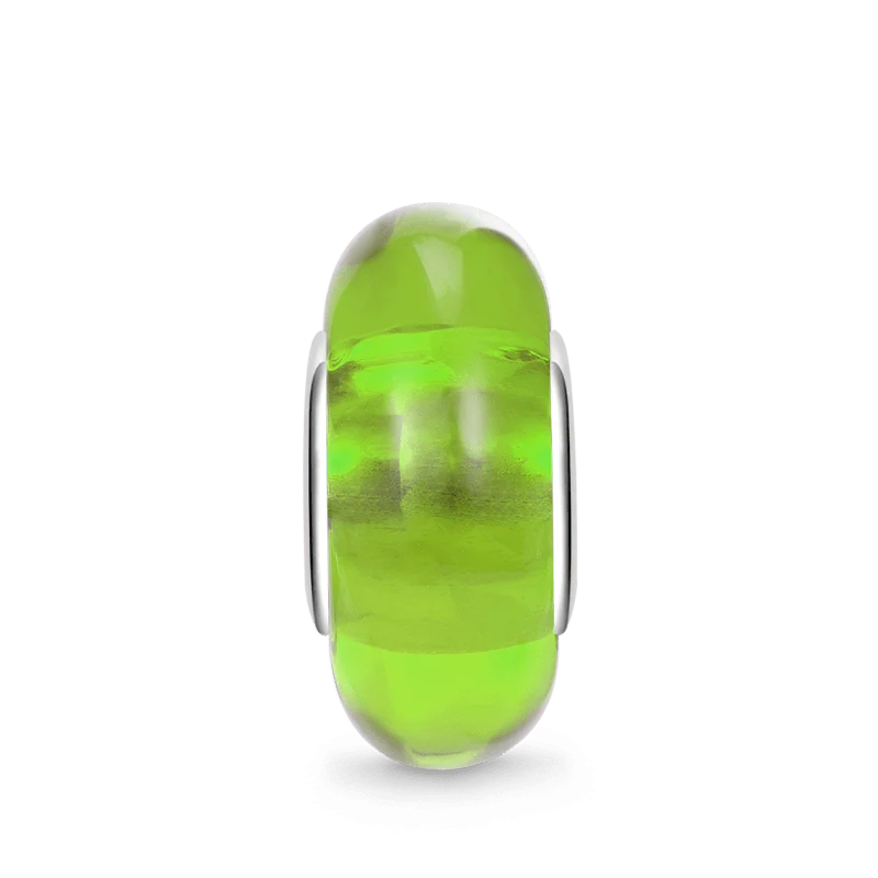Gnoce Natural Green Stone Heart Hole Charm Platinum-plated Silver Blend