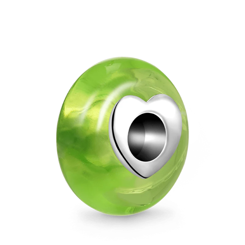Gnoce Natural Green Stone Heart Hole Charm Platinum-plated Silver Blend - Image 2
