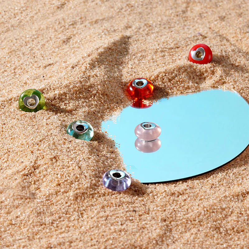 Gnoce Natural Green Stone Heart Hole Charm Platinum-plated Silver Blend - Image 3