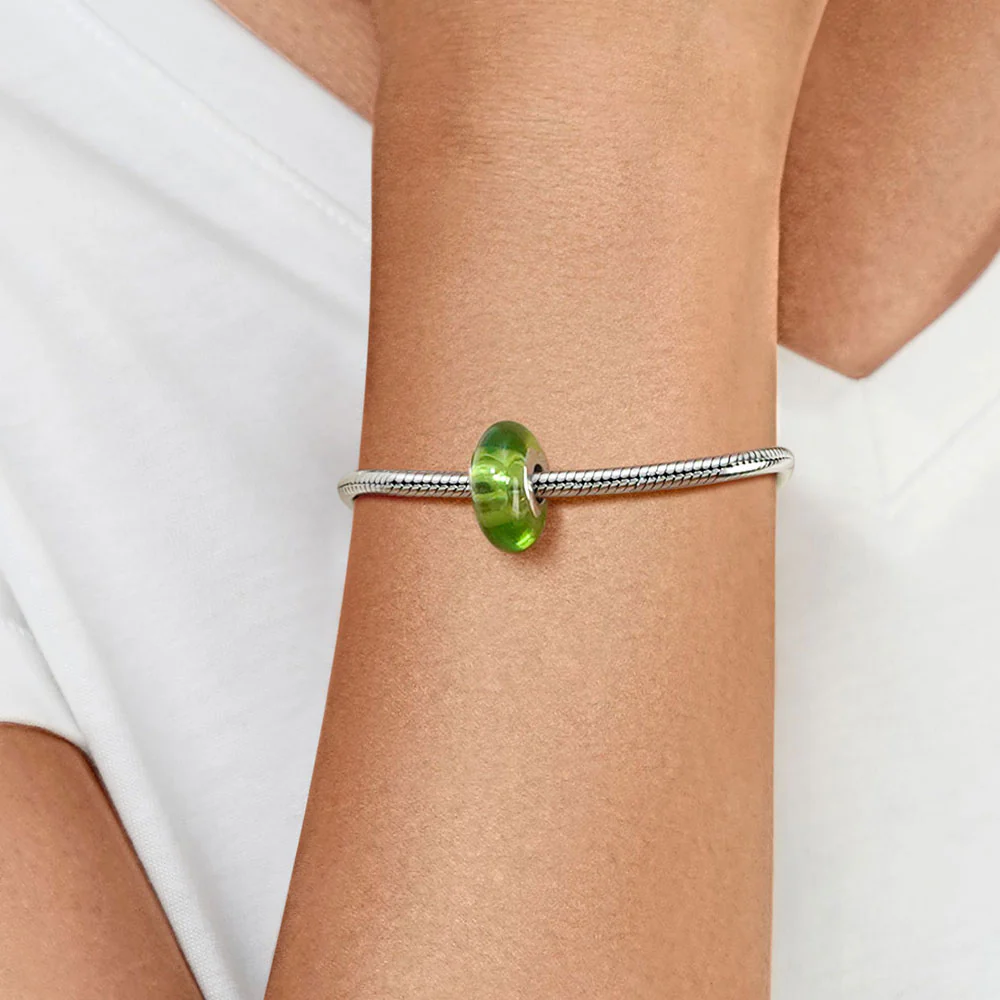 Gnoce Natural Green Stone Heart Hole Charm Platinum-plated Silver Blend - Image 5