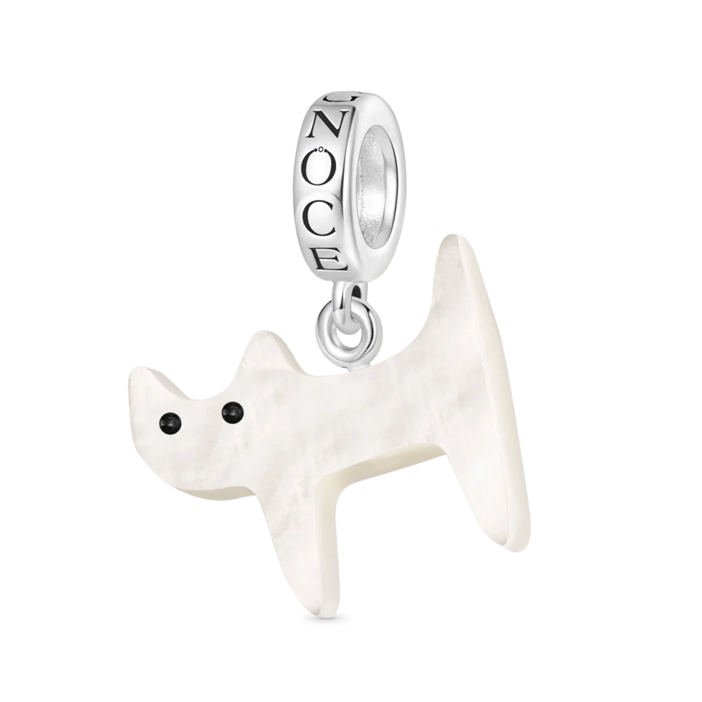Gnoce Natural Sea Shell White Cat Pendant Dangle Charm