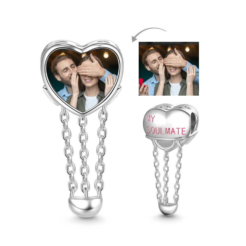 Gnoce "Never Be Apart" Heart Personalized Charm Platinum-plated Silver Blend