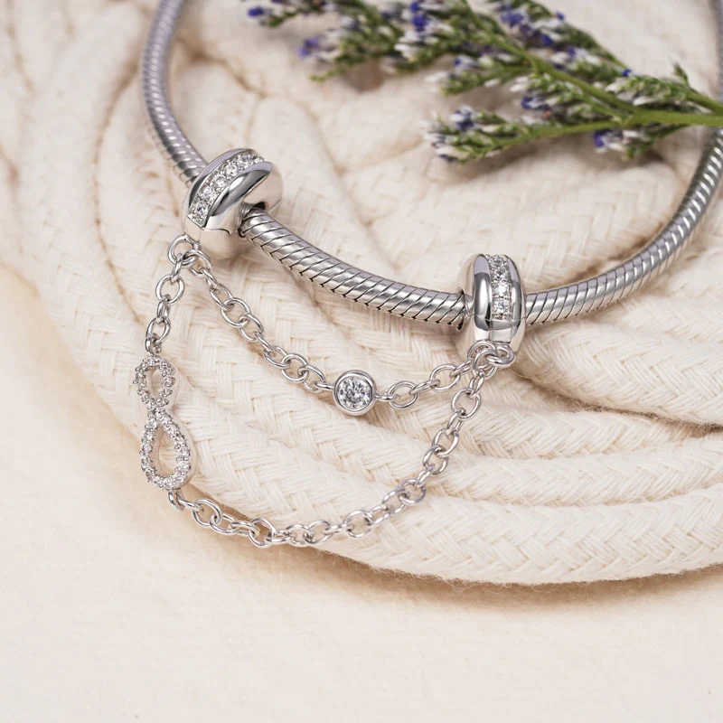 Gnoce Infinity Love Safety Chain Charm Platinum-plated Silver Blend - Image 2