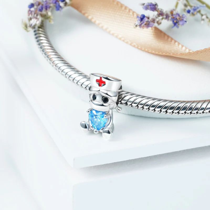 Gnoce Loving Nurse Embraces Heart Gemstone Charm Platinum-plated Silver Blend - Image 2