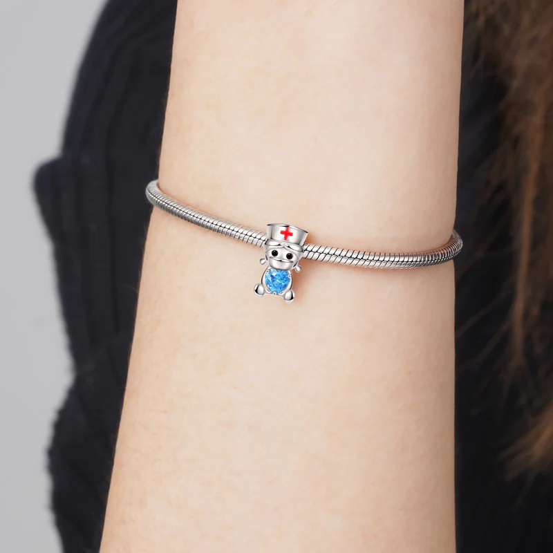 Gnoce Loving Nurse Embraces Heart Gemstone Charm Platinum-plated Silver Blend - Image 3