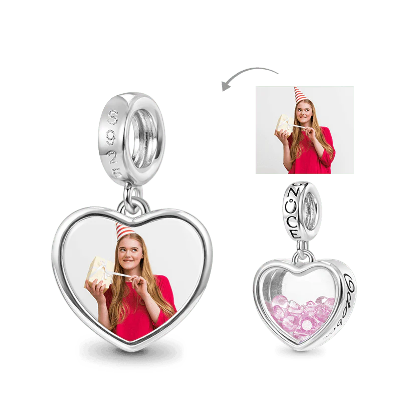 Gnoce Oct.Birthstone Heart Personalized Photo Charm Platinum-plated Silver Blend